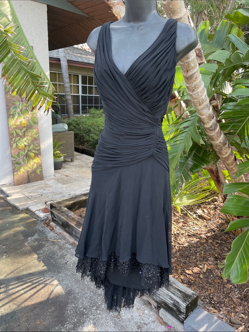 Tadashi lace, trim, pure silk high low dress